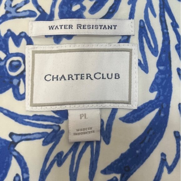 Charter Club Water Resistant Jacket Womens LP Large Petite Blue White Hooded Flo - Picture 7 of 9
